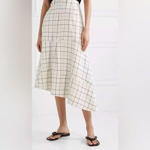 Tibi Asymmetrical Windowpane Check Wool Blend Midi Skirt - Size 8